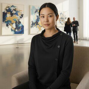 COS Navy Blue Button Merino Wool Sweater Women Size M Cowl Neck Long Slv New Tag